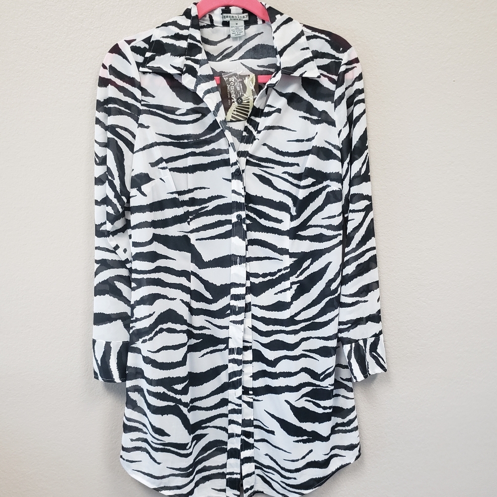 Geneology, zebra print, button down top. Size M